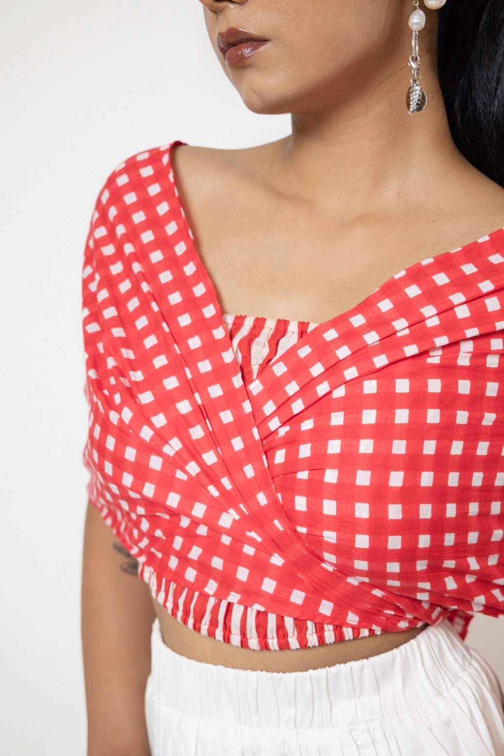 Stripe & Check Tube Wrap Top