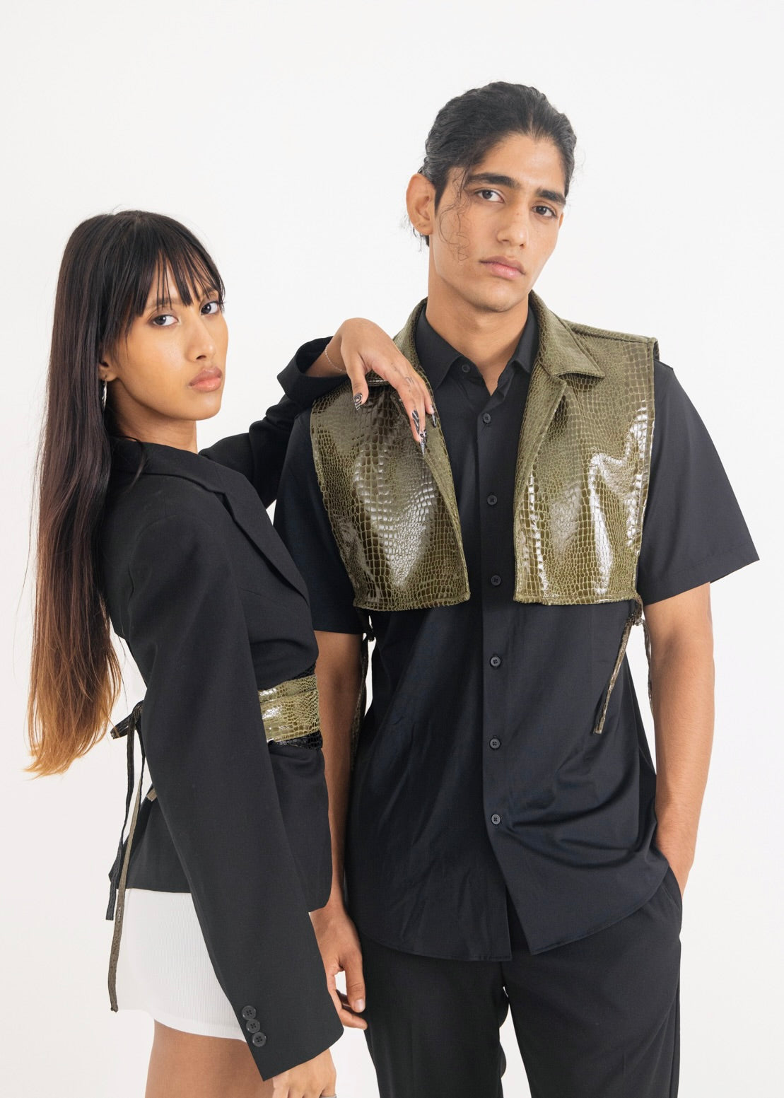 Faux Leather Overlay (Olive Green)