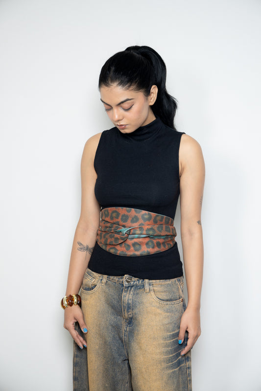 Reversible Animal-Print Obi Belt