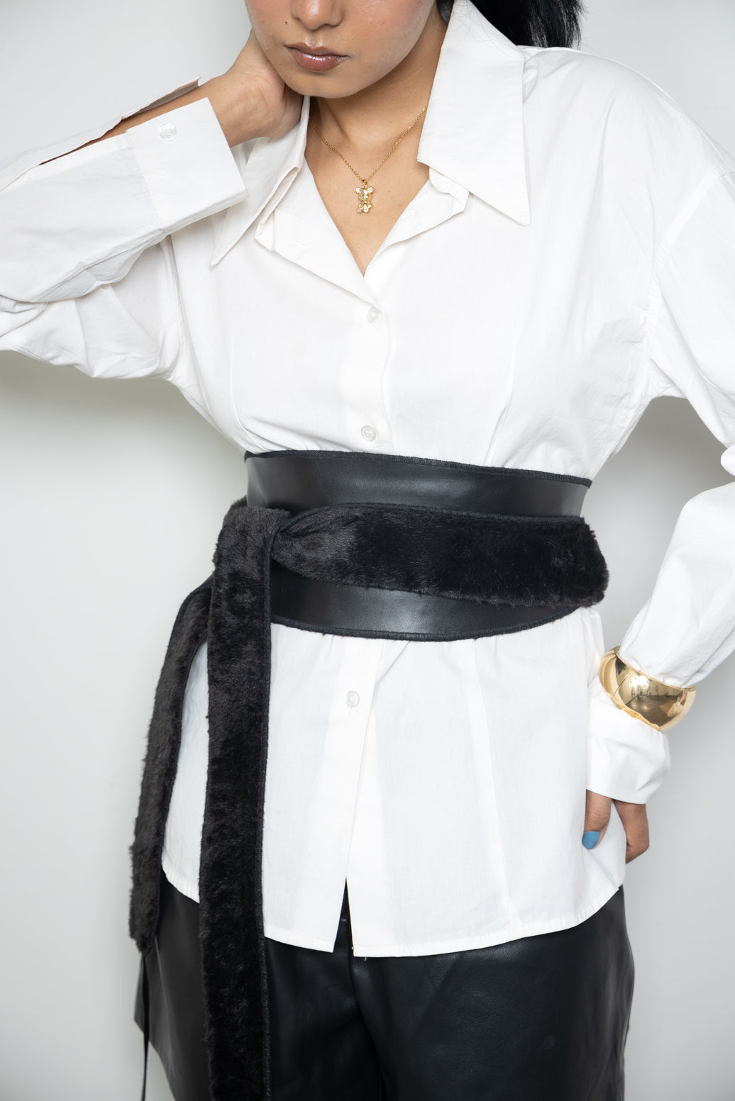 Reversible Fur Leather Obi Belt