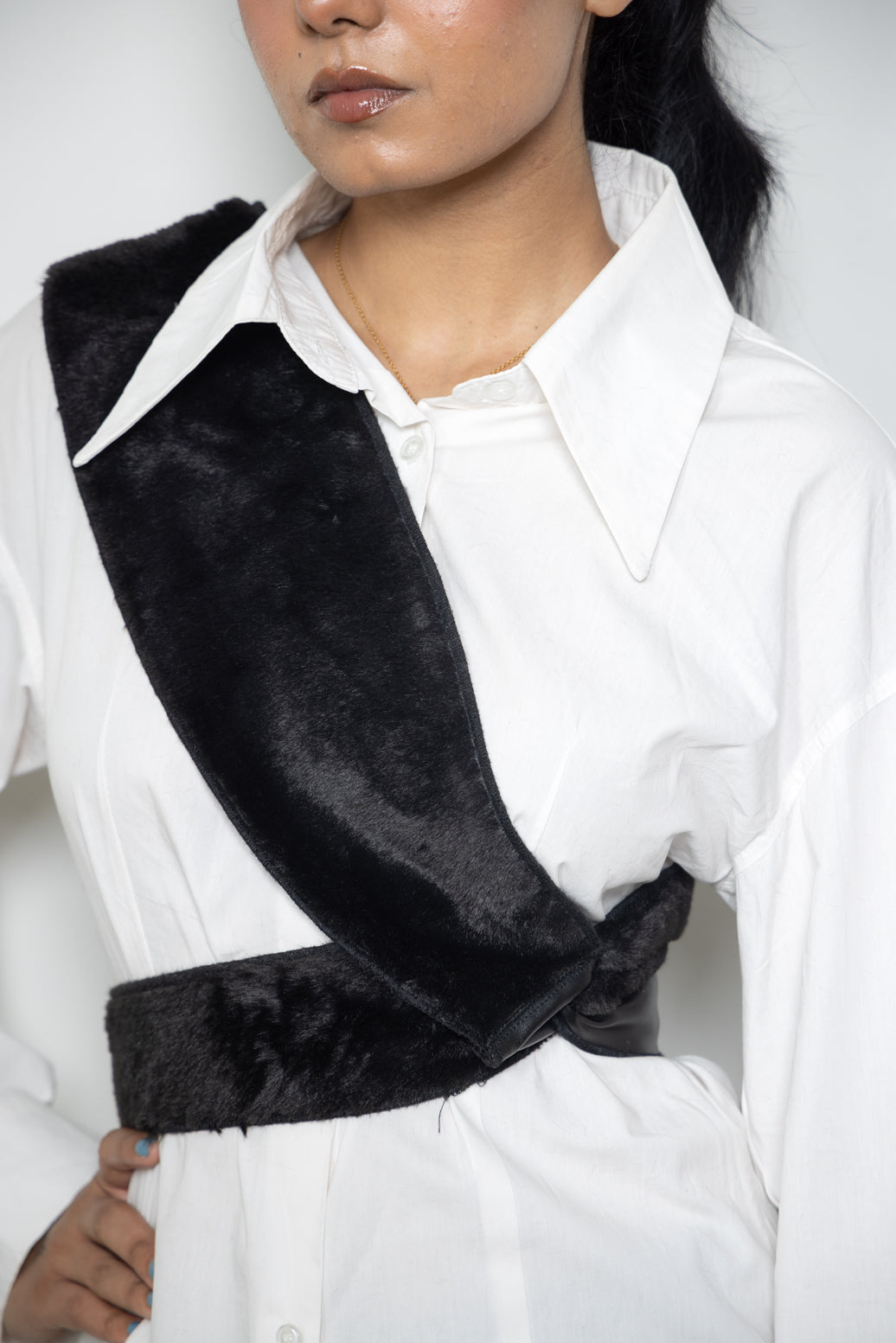 Reversible Fur Leather Obi Belt
