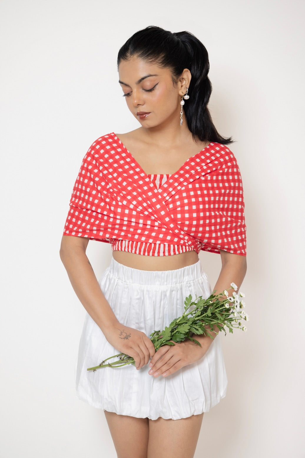 Stripe & Check Tube Wrap Top