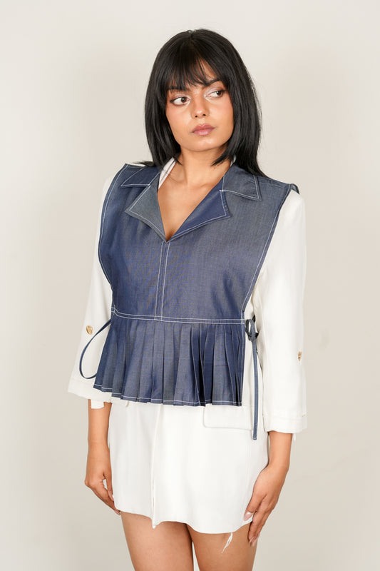 Pleated Denim Overlay