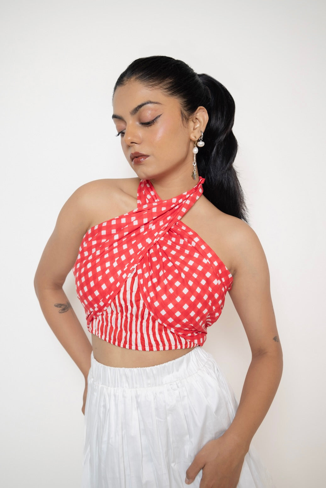 Stripe & Check Tube Wrap Top