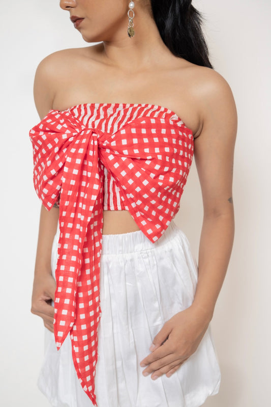 Stripe & Check Tube Wrap Top