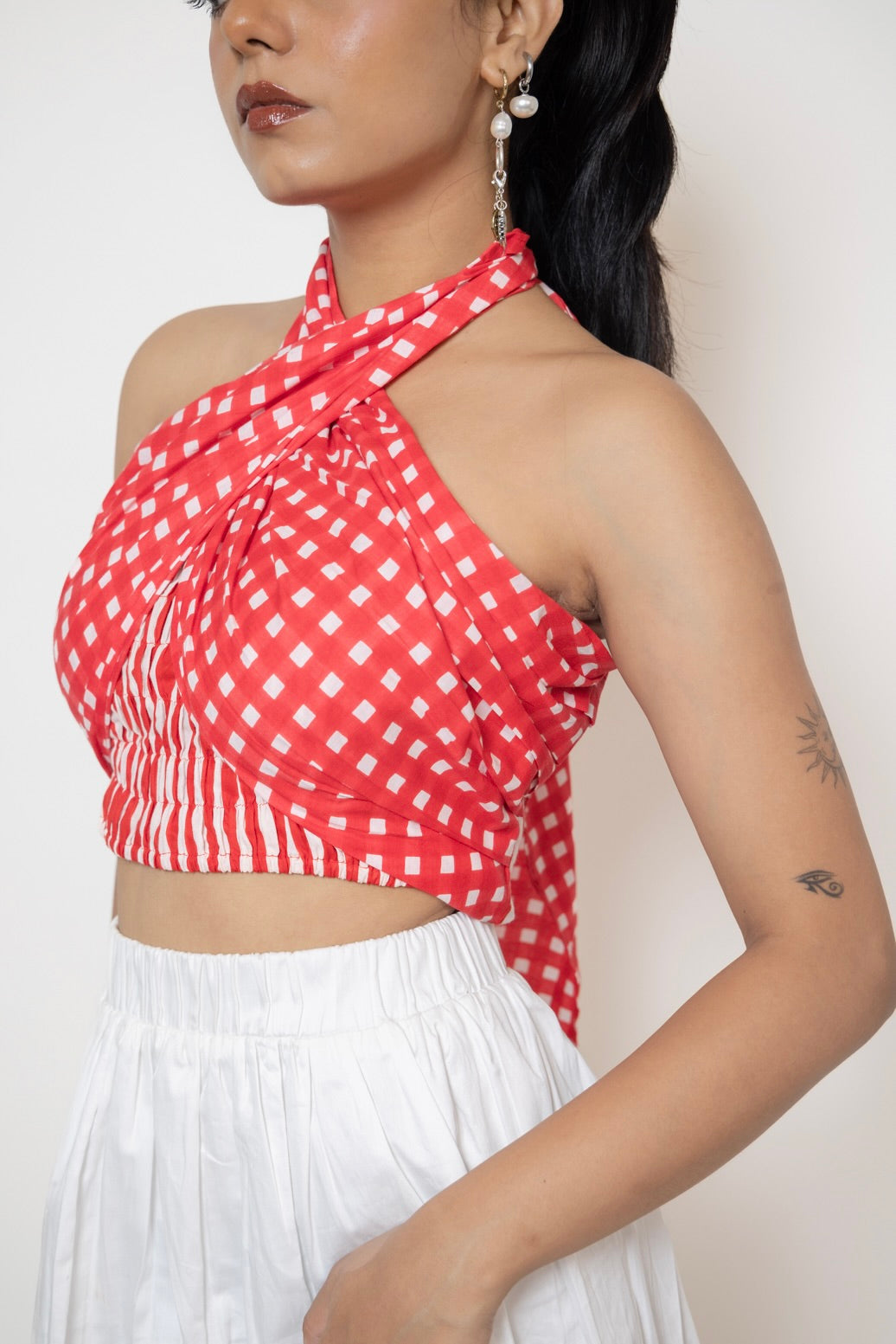 Stripe & Check Tube Wrap Top