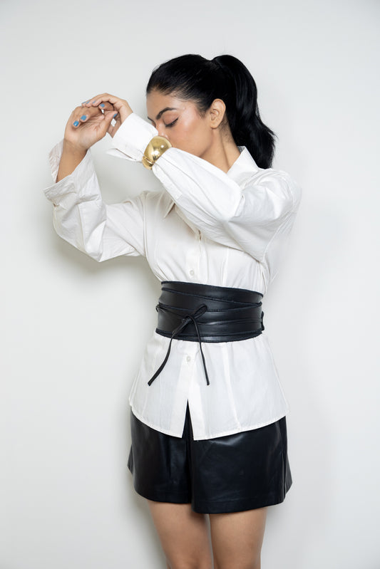 Reversible Fur Leather Obi Belt