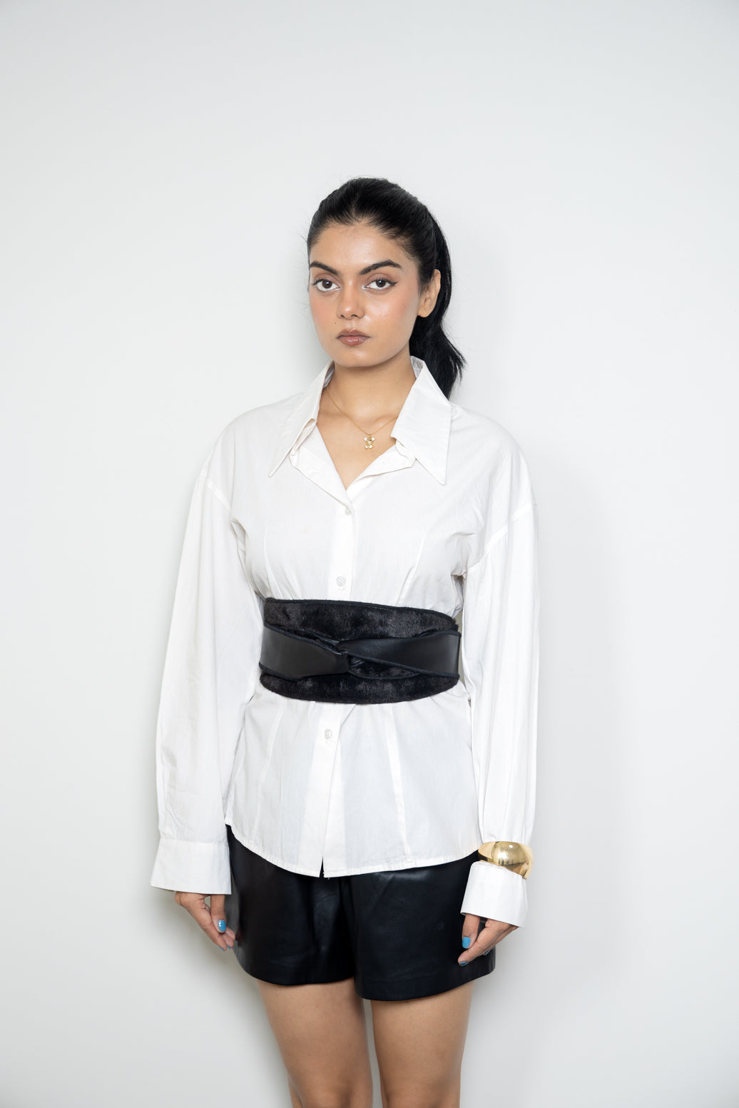 Reversible Fur Leather Obi Belt