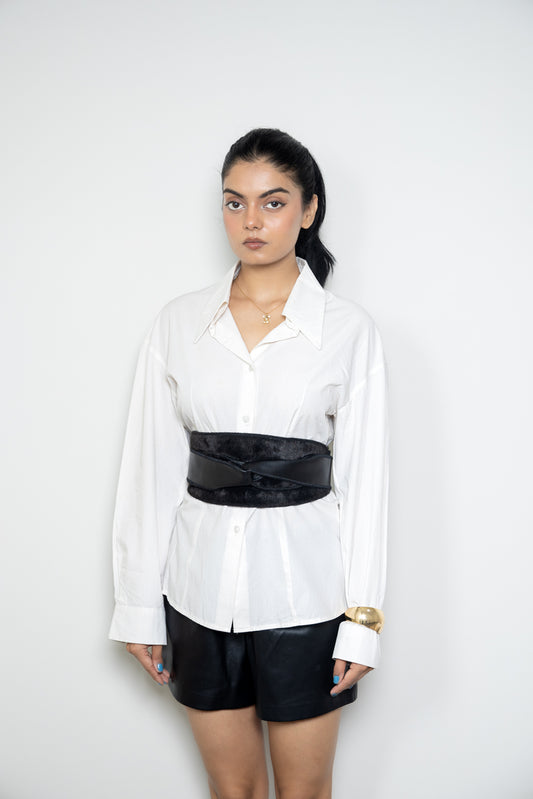 Reversible Fur Leather Obi Belt