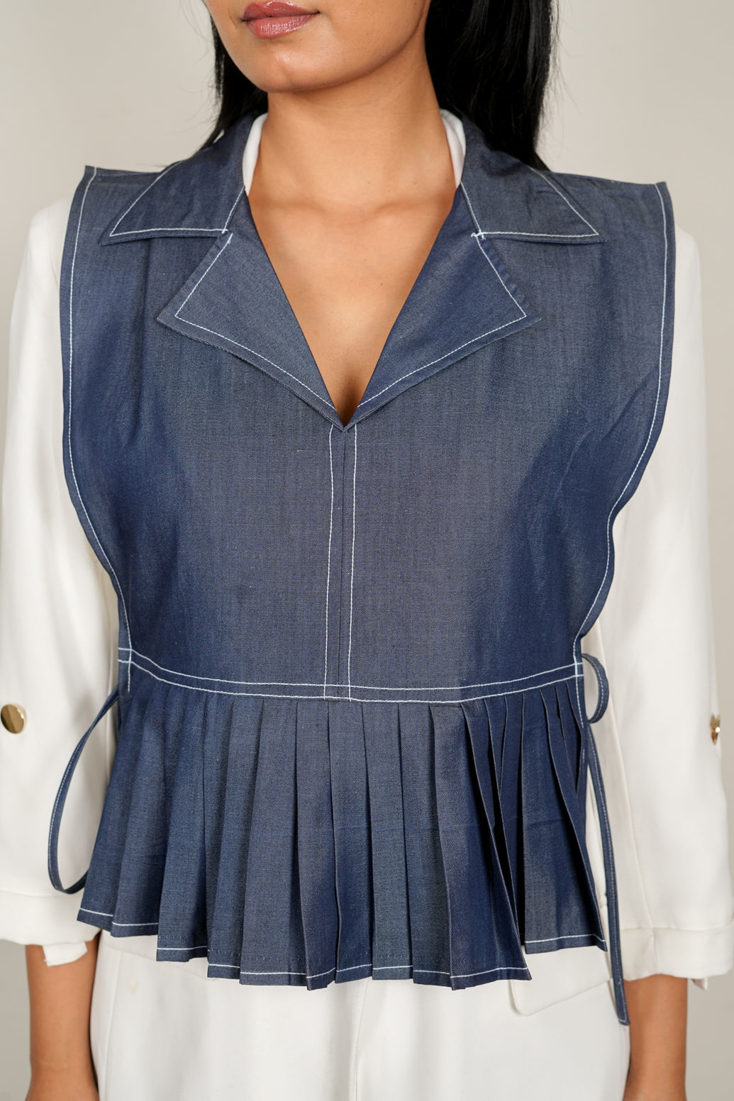 Pleated Denim Overlay