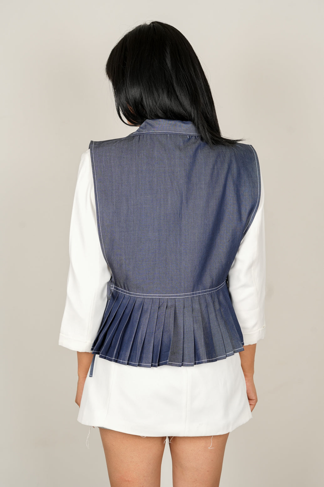 Pleated Denim Overlay