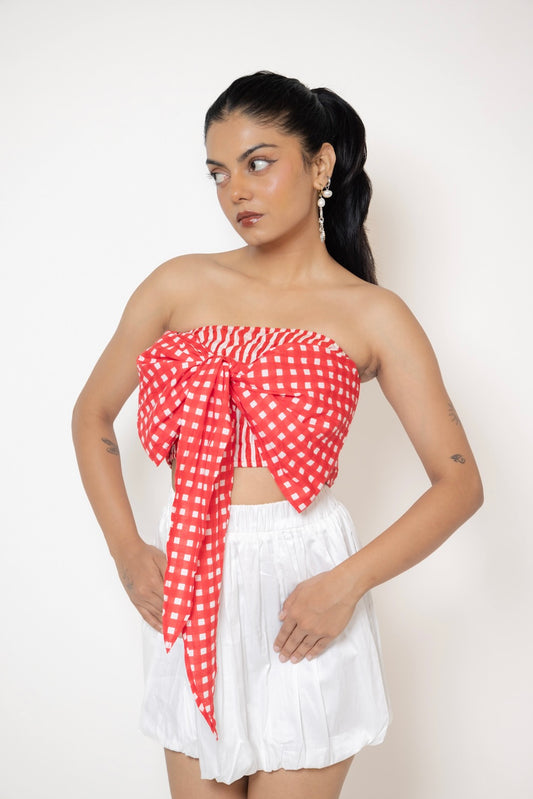 Stripe & Check Tube Wrap Top
