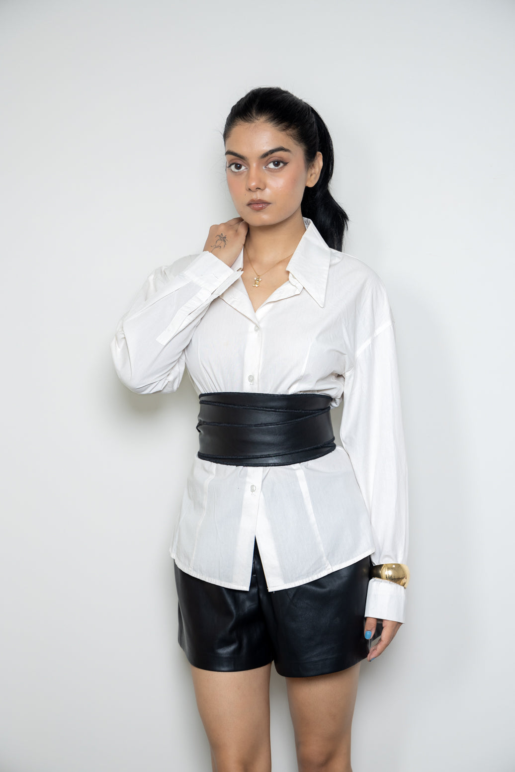 Reversible Fur Leather Obi Belt