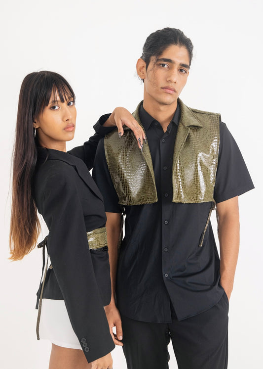 Faux Leather Overlay (Olive Green)