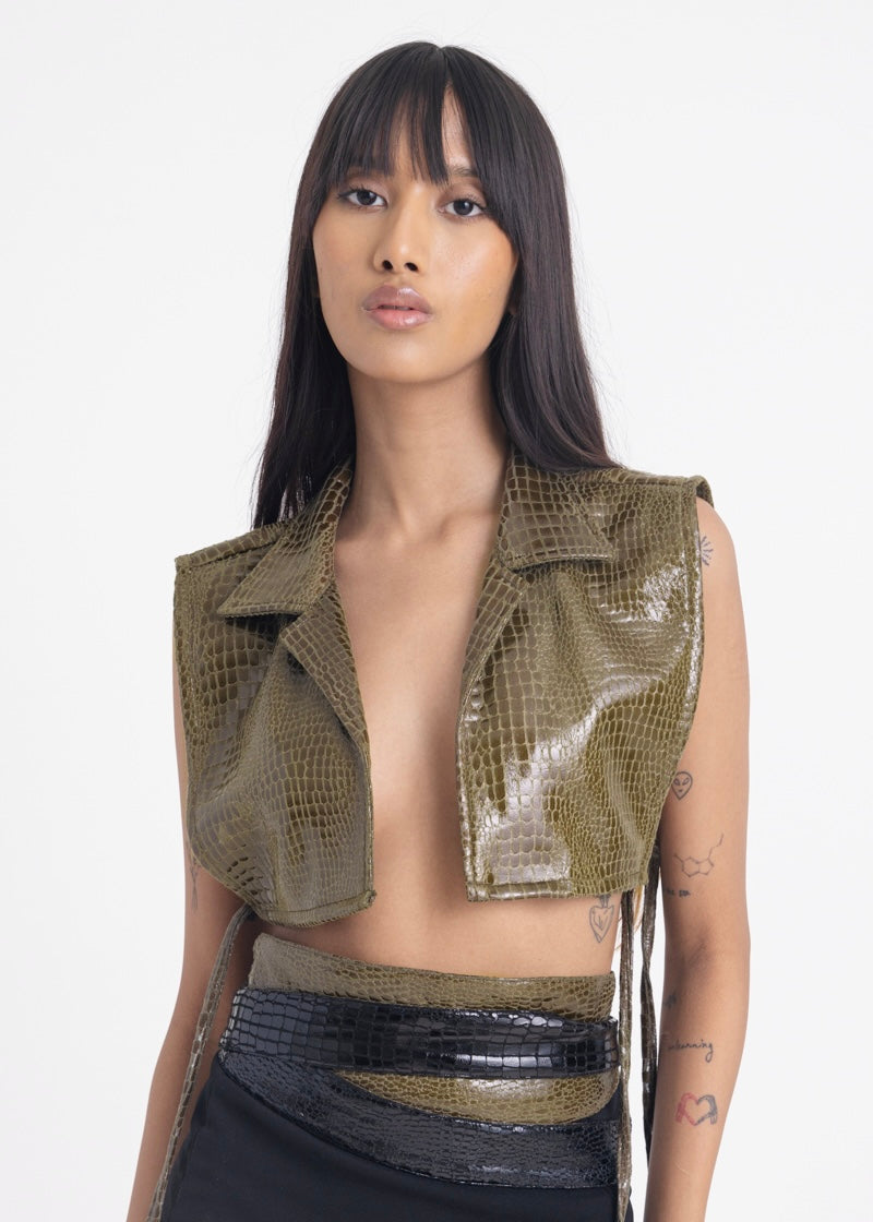 Faux Leather Overlay (Olive Green)