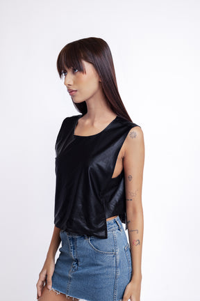 Reversible Faux Leather Top