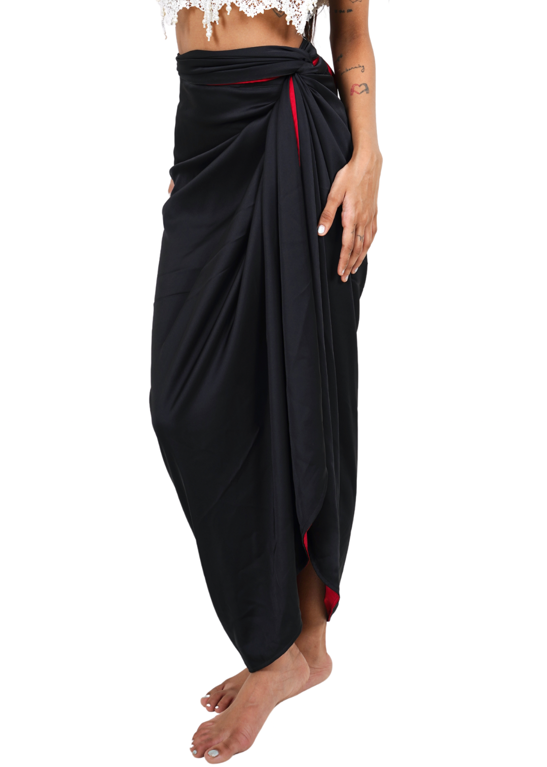 Reversible Satin Skirt: Red & Black